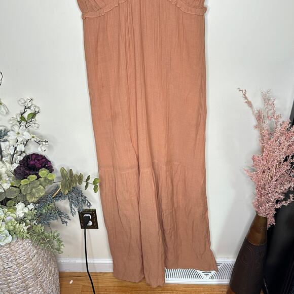 SCARLETT POPPIES Pom Pom Cotton Gauze Maxi Dress Clay Tan Sz M {D16} - Picture 4 of 8